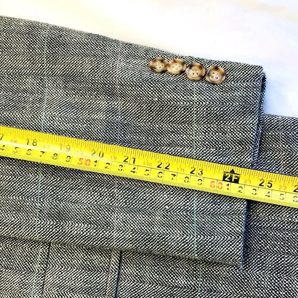 Palm Beach Vintage Sport Coat Windowpane Herringbone 46 48 Gray Black Preppy